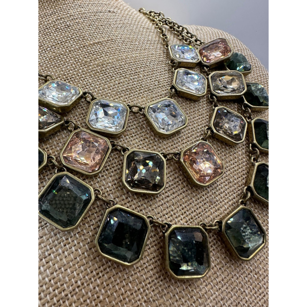 “Retro Glam” Square Cut Three Row Necklace